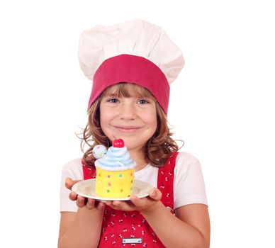 little girl cook with colorful cupcake portrait