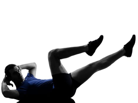 man exercising workout fitness aerobics posture in silhouette studio isolated on white background