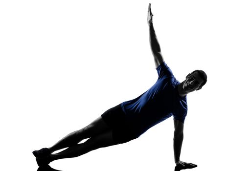 man exercising workout fitness aerobics posture in silhouette studio isolated on white background