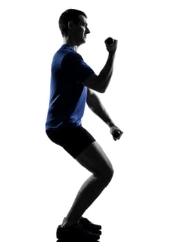 man exercising workout fitness aerobics posture in silhouette studio isolated on white background