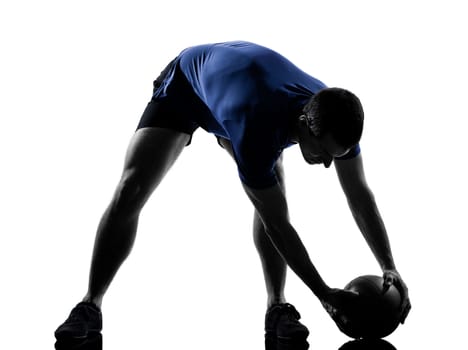 man exercising workout fitness aerobics posture in silhouette studio isolated on white background