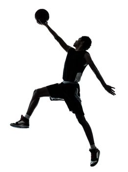 one young man basketball player silhouette in studio isolated on white background