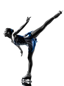 one caucasian woman  ice skater skating  in silhouette  on white background