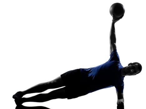 man exercising workout fitness aerobics posture in silhouette studio isolated on white background