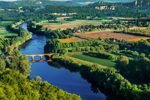 medieval bridge over the dordogne river perigord france