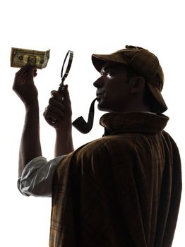 sherlock holmes silhouette in studio on white background