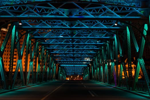 The Waibaidu Bridge (garden bridge)  at night  at the city of Shanghai in popular republic of China