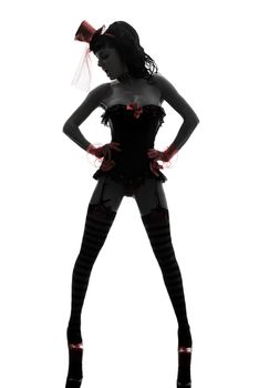 one sexy  caucasian woman stripper showgirl   in silhouette studio isolated on white background