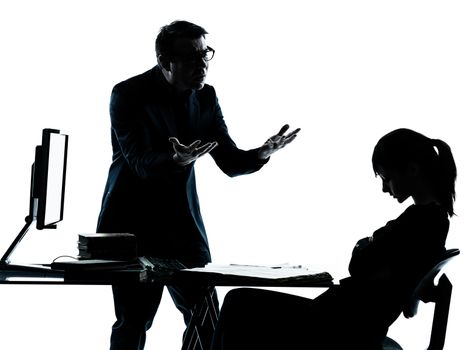 one man father professor and student teenager girl helping for homework in silhouette indoors isolated on white background