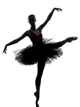 one caucasian young woman ballerina ballet dancer dancing with tutu in silhouette studio on white background