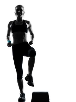 one woman exercising workout fitness aerobic exercise posture on studio isolated white background