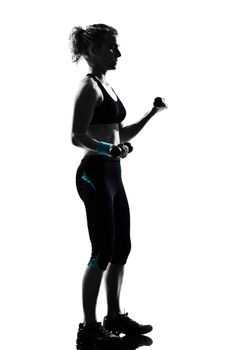woman workout fitness posture body building weight training exercise exercising on studio isolated white background