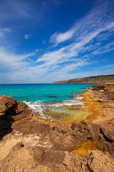 Formentera Es Calo de Sant Agusti turauoise sea at Balearic Islands