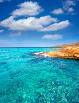 Formentera Es Calo de Sant Agusti turauoise sea at Balearic Islands