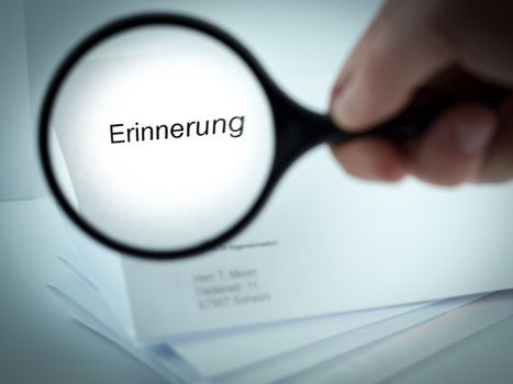 Cover letter with the word Erinnerung in the letterhead