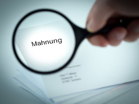 Cover letter with the word Mahnung in the letterhead