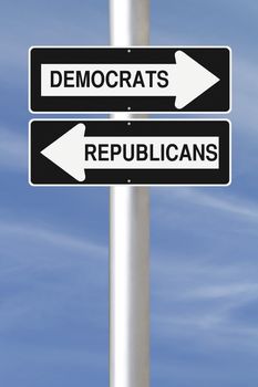 Conceptual one way road signs on American political affiliations