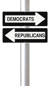 Conceptual one way road signs on American political affiliations