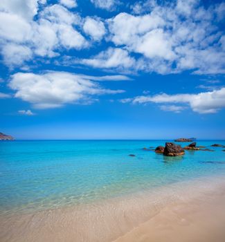 Ibiza Aigues Blanques Aguas Blancas Beach at Santa Eulalia Balearic Islands of spain