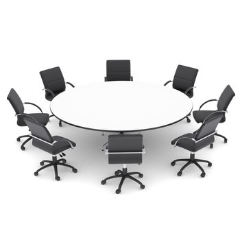 Office chairs and round table. Isolated render on a white background