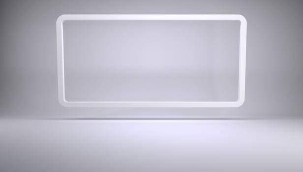 Frame in studio. 3d render of a gray background