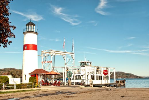 lighthouse in cooperstown, new york in autumn