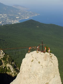 Rock climbers at Ai-Petri summit, Crimea peninsula, Ukraine