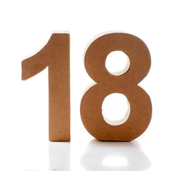 Number Eighteen on a white background