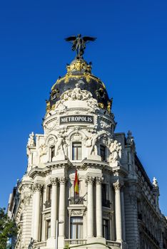 Metropolis building facade located at Madrid, Spain 