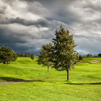 Summer golf course after storm