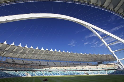 Inside new stadiums built in preparation for the Soccer World cup to be Held in South Africa. 
n the City of Durban the Moses Mabhida Stadium
