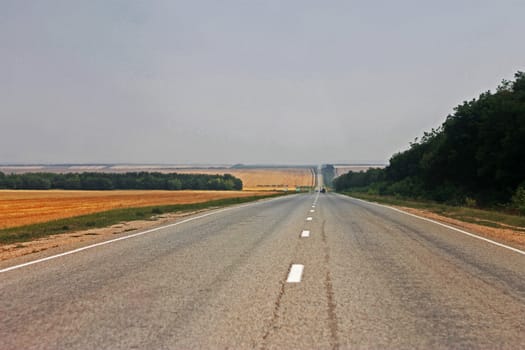 Wide highway and mountain. North Caucasus travel.