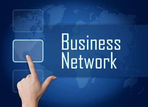 Business Network concept with interface and world map on blue background