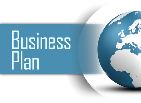 Business Plan concept with globe on white background