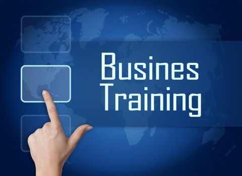 Business Training concept with interface and world map on blue background