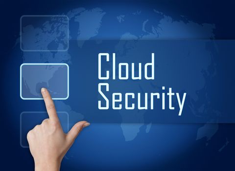 Cloud Security concept with interface and world map on blue background