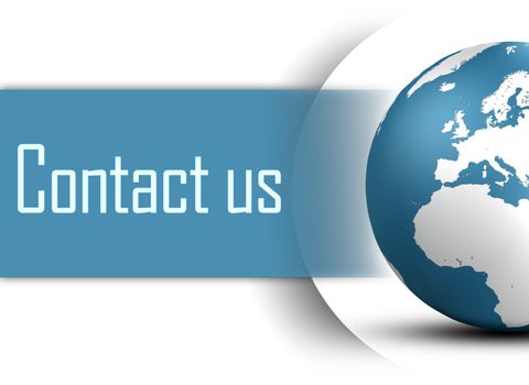 Contact us concept with globe on white background