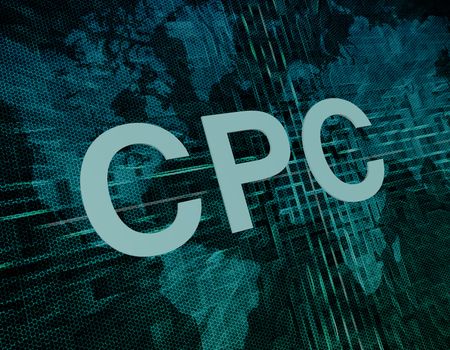 Words on digital world map concept: CPC