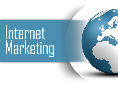 Internet Marketing concept with globe on white background