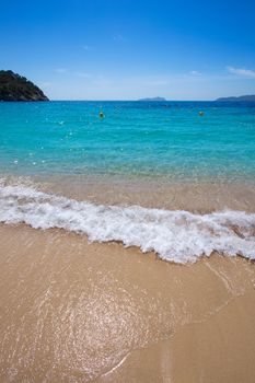 Ibiza caleta de Sant Vicent cala San vicente beach san Juan at Balearic Islands of spain