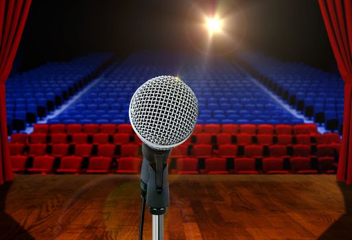 Microphone on stage Facing Empty Seats