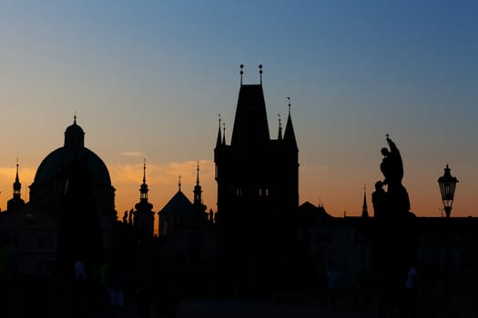 Sunrise on Charles bridge in Prague, the Czech Republic