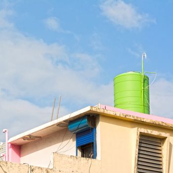 Colorful house iin abstract under blue sky