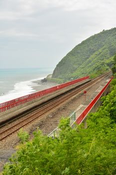 Taitung coastline with railway, Taiwan, Asia