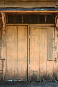 Old wooden closed door