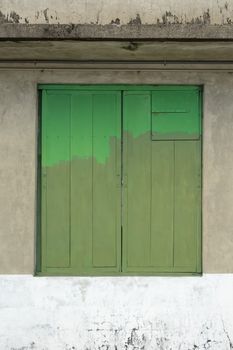 Old Closed Green Wooden Window Shutters