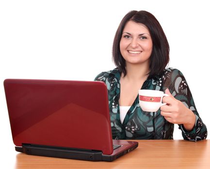 beautiful girl with coffee and laptop