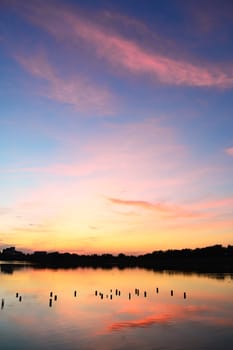 Sunset at the river with Colorful sky.