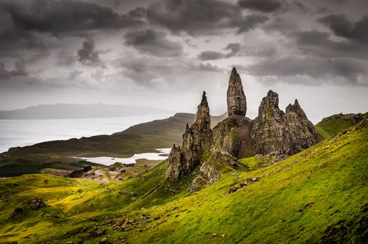 Landscape view of Old Man of Storr rock formation, Scotland, United Kingdom