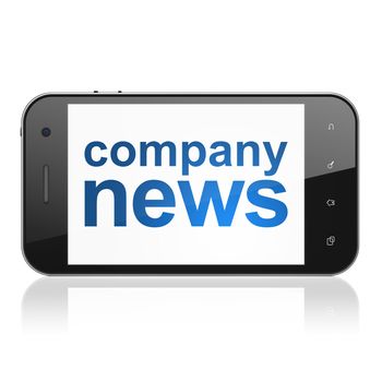 News concept: smartphone with text Company News on display. Mobile smart phone on White background, cell phone 3d render